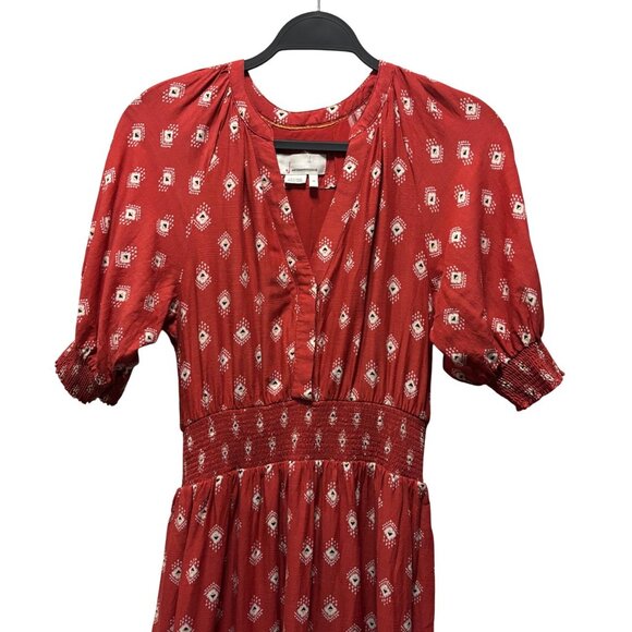 Anthropologie Womens Felipa Tiered Ruffle Midi Dress Red XS Boho - Picture 4 of 11
